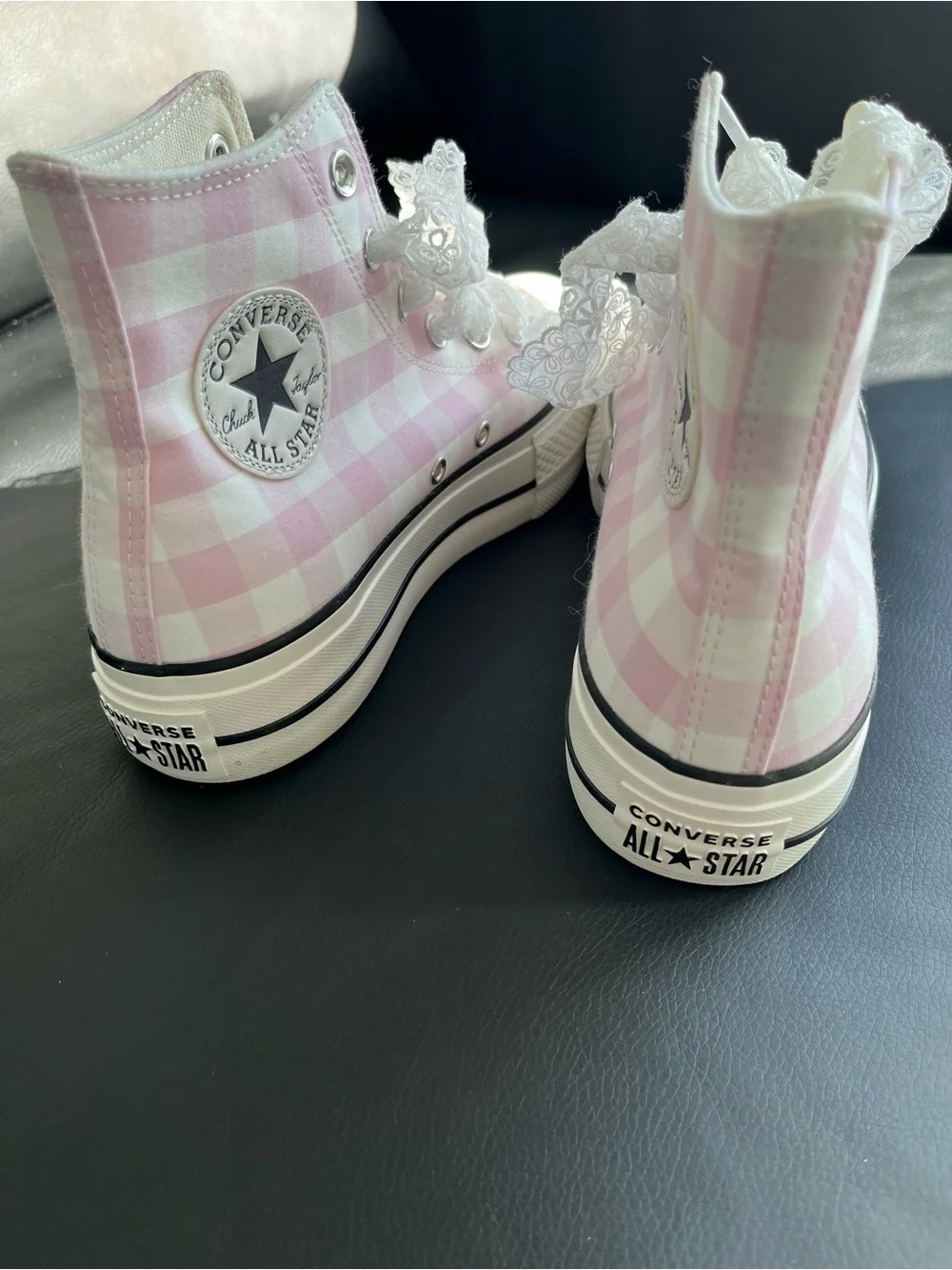 Converse High Top Sneakers Pink and White Gingham Women’s Size US 8 - Picture 5 of 10